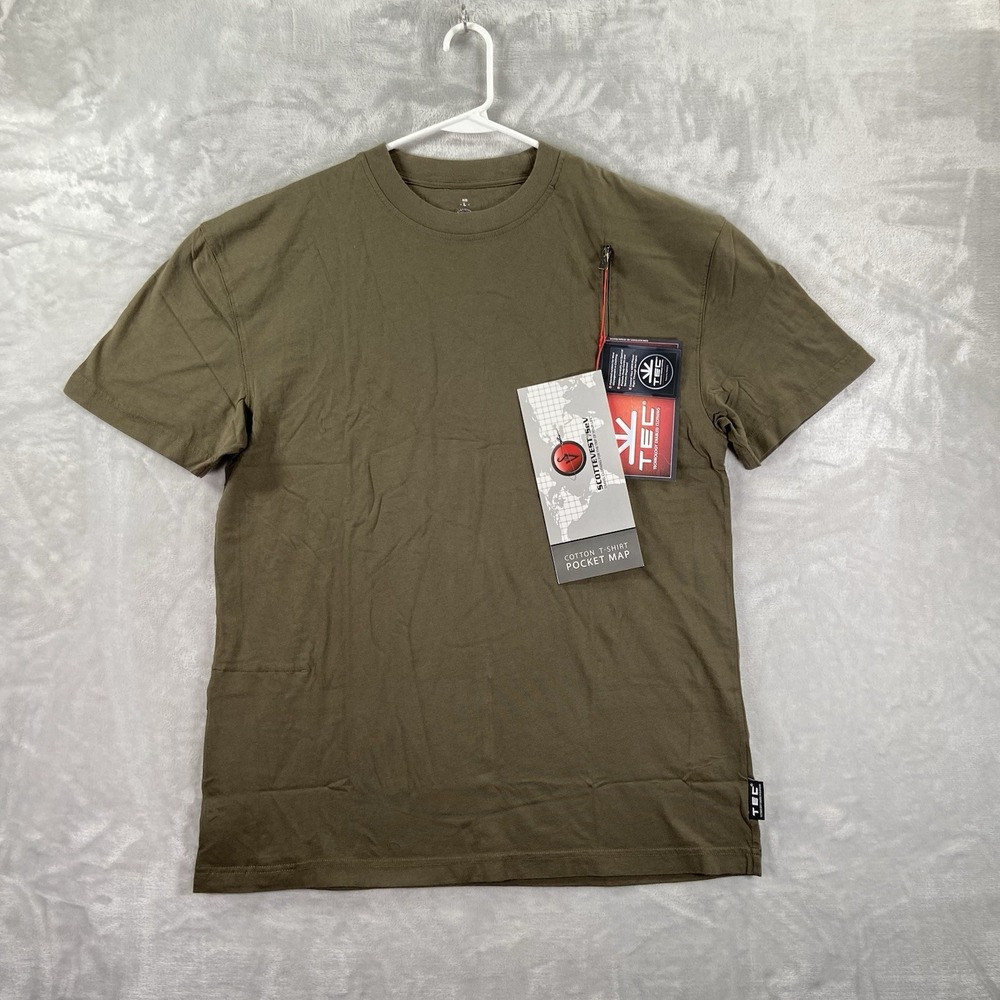 ScottEVest T-Shirt Mens Large TEC Zip Pocket Map Cotton Brown Short Sleeve NWT